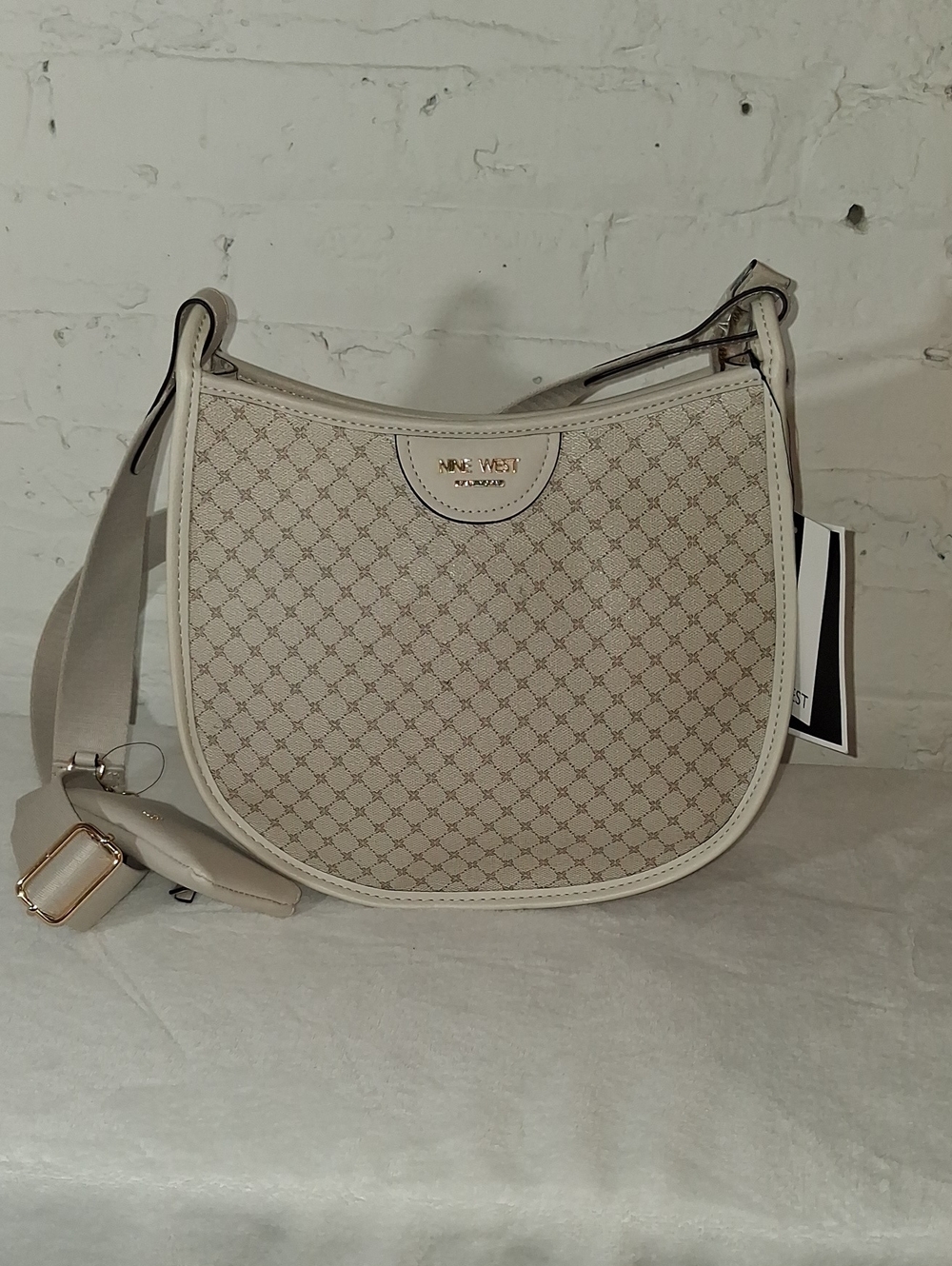 Nine West Ivory Patterned Crossbody Saddle Bag